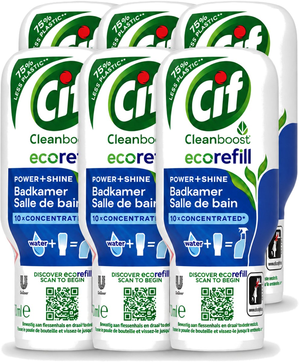 6 x Cif Eco Refill - Power & Shine - Badkamerreiniger - Spray - 70 ml - Voordeelverpakking - 6 stuks