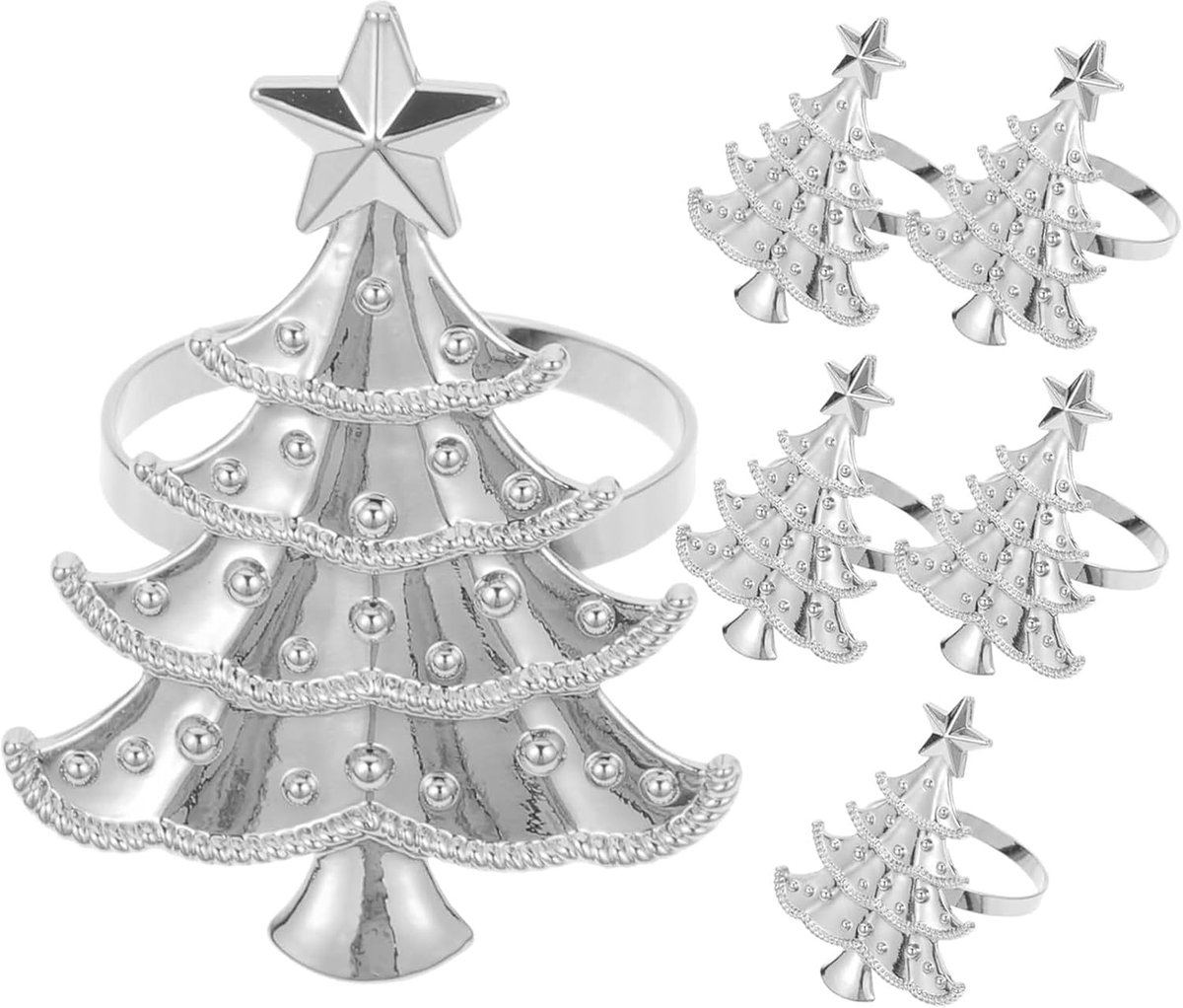 6 Pcs zilveren metalen servetringen in kerstboomvorm - elegante tafeldecoratie voor Kerstmis - bruiloften en winterse feestdagen