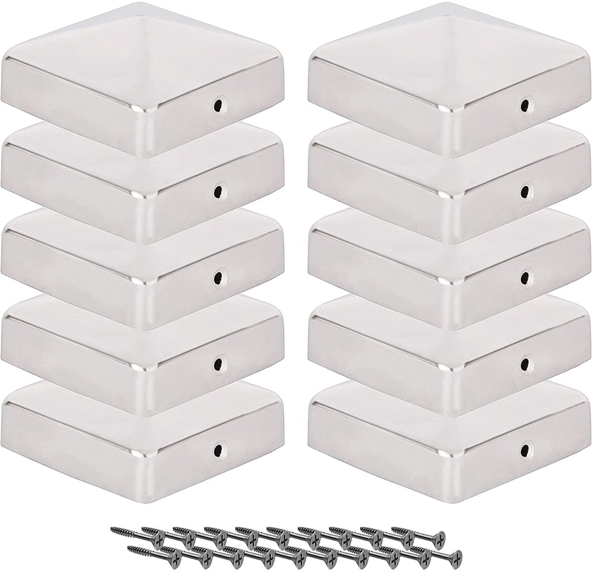Paaldoppen 7 x 7 cm, 10 stuks, 70 x 70 mm, roestvrij staal, hekpalen metaal, piramidevorm, paalafdekking 7 x 7 cm - ShopVlot