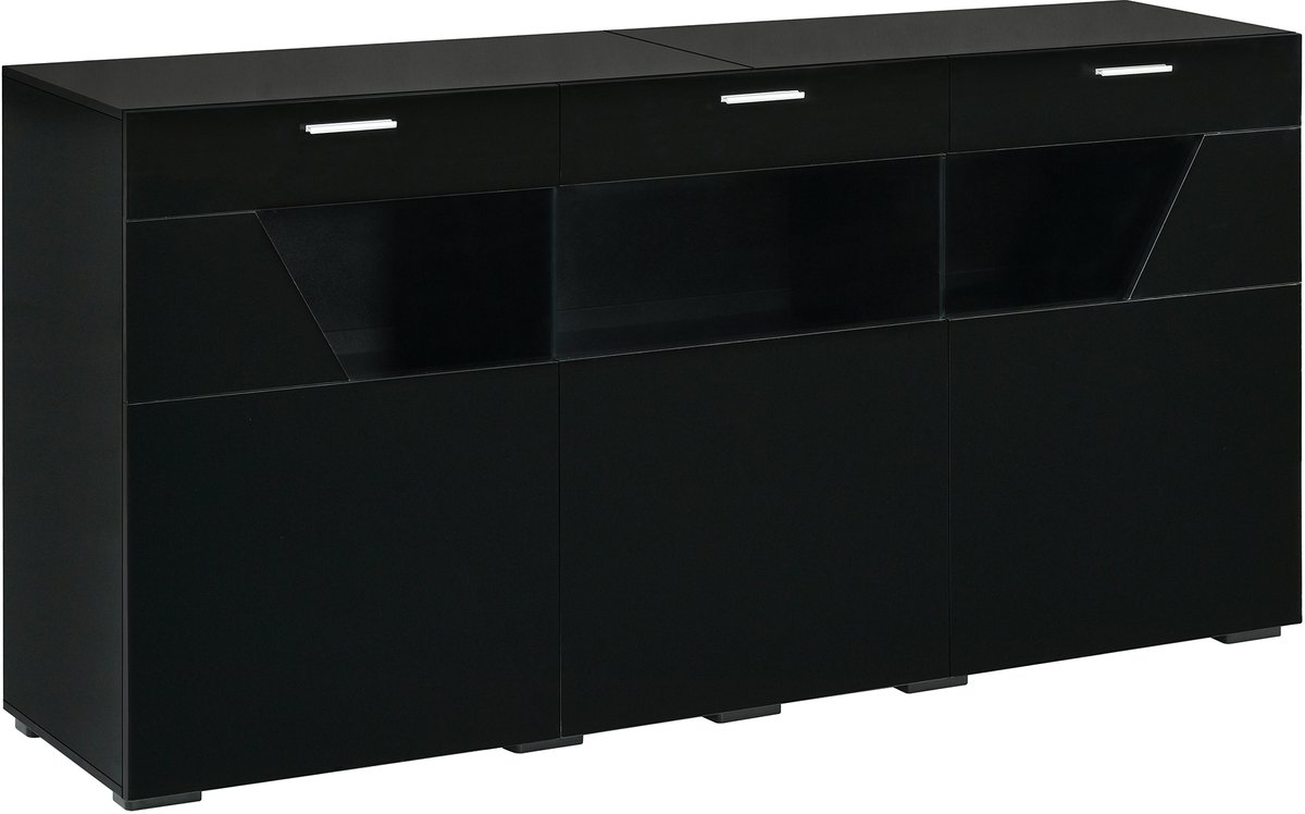 MIVRAY Dressoir - Appgestuurde Ledverlichting Met Drie Deuren En Glasfront - Voor Woonkamer Of Eetkamer - Spaanplaat - 160x38x78 Cm - Zwart