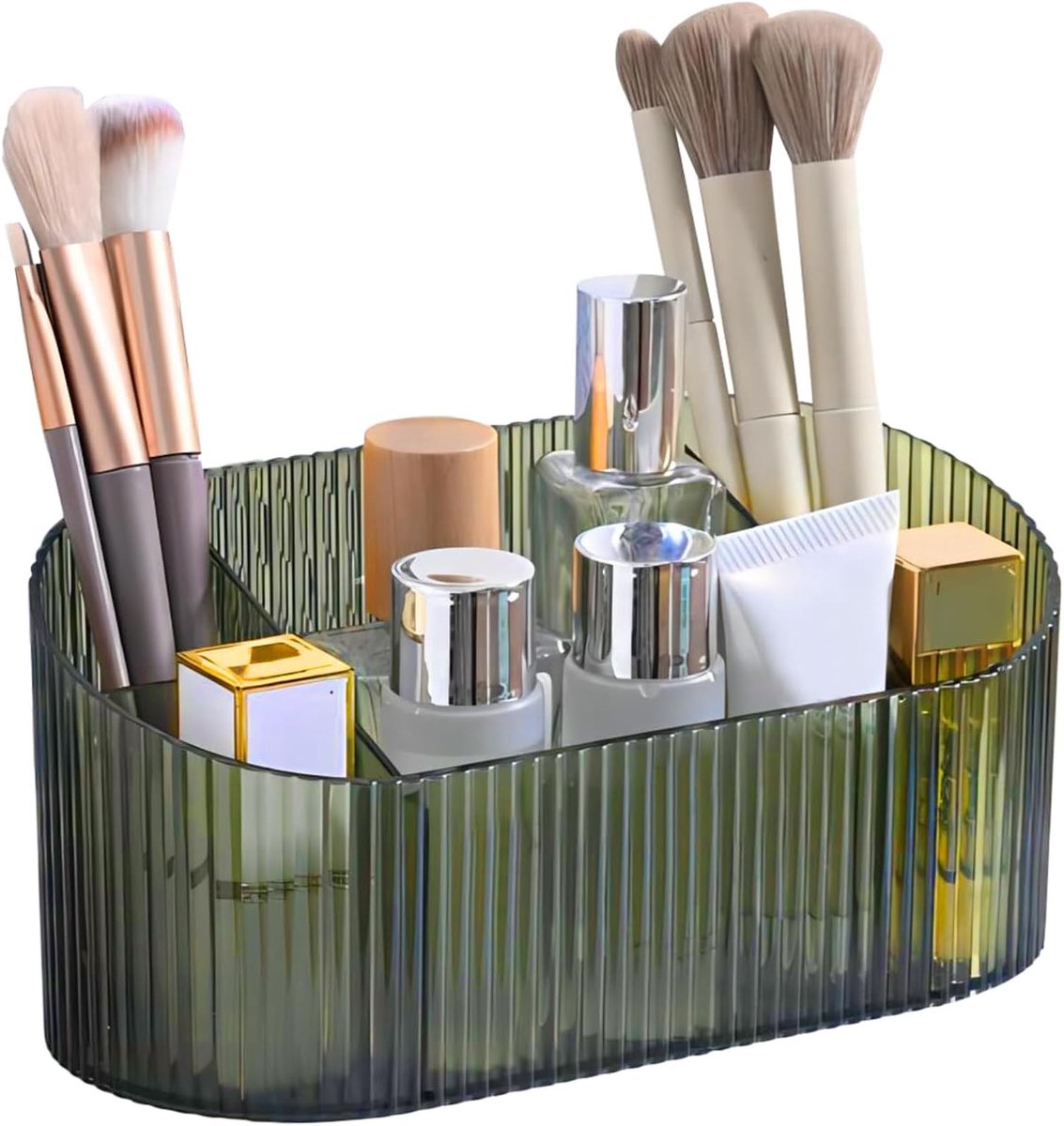 DASITON Large Capacity Makeup Brush Organizer, 5 Slots Vintage Striped Makeup Brush Holder for Vanity, Bathroom - ShopVlot