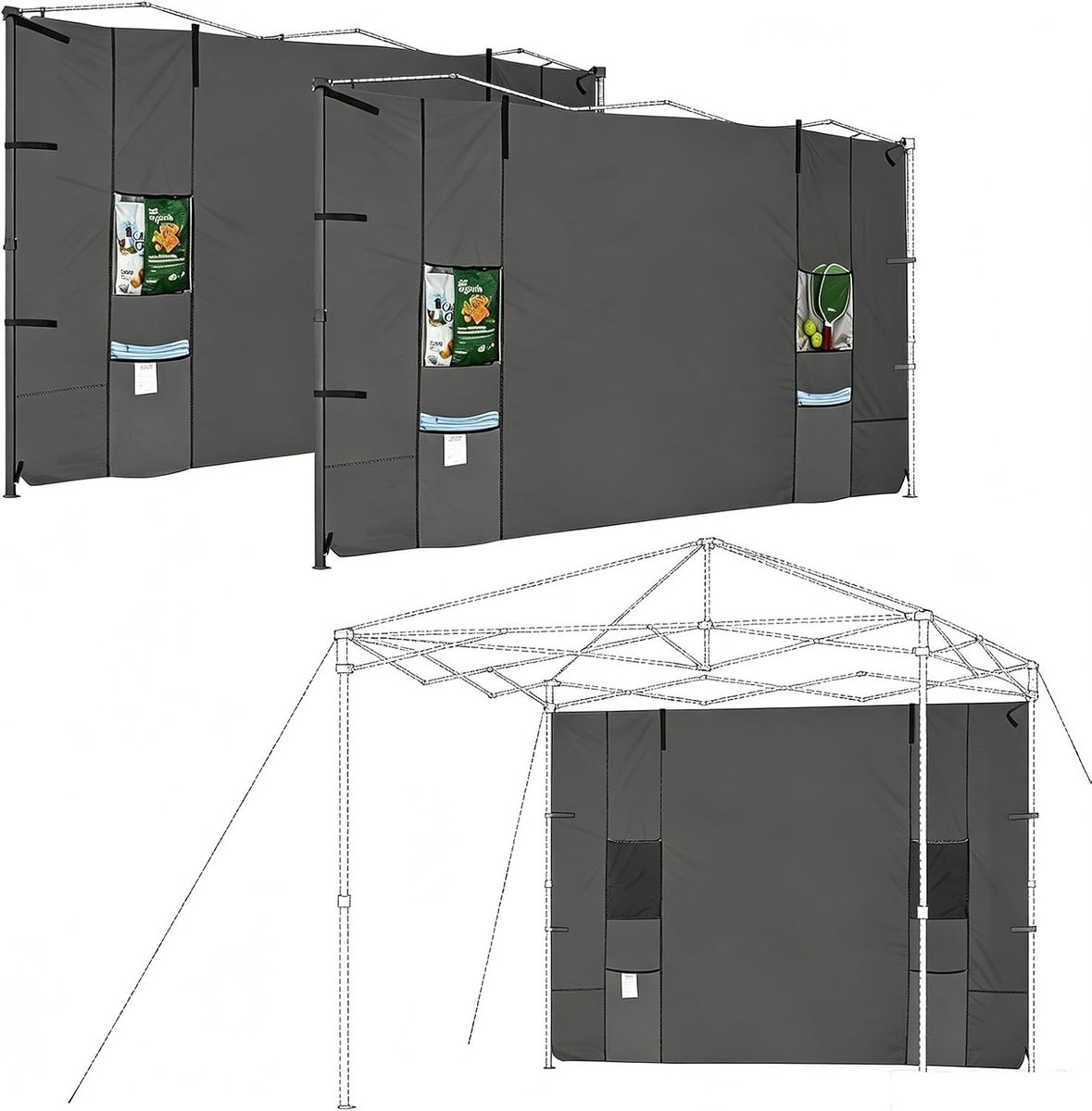 Zijwanden pop-up paviljoen 183 x 305 cm - waterdicht polyester - maximale bescherming - ideaal voor tuin en camping - ShopVlot
