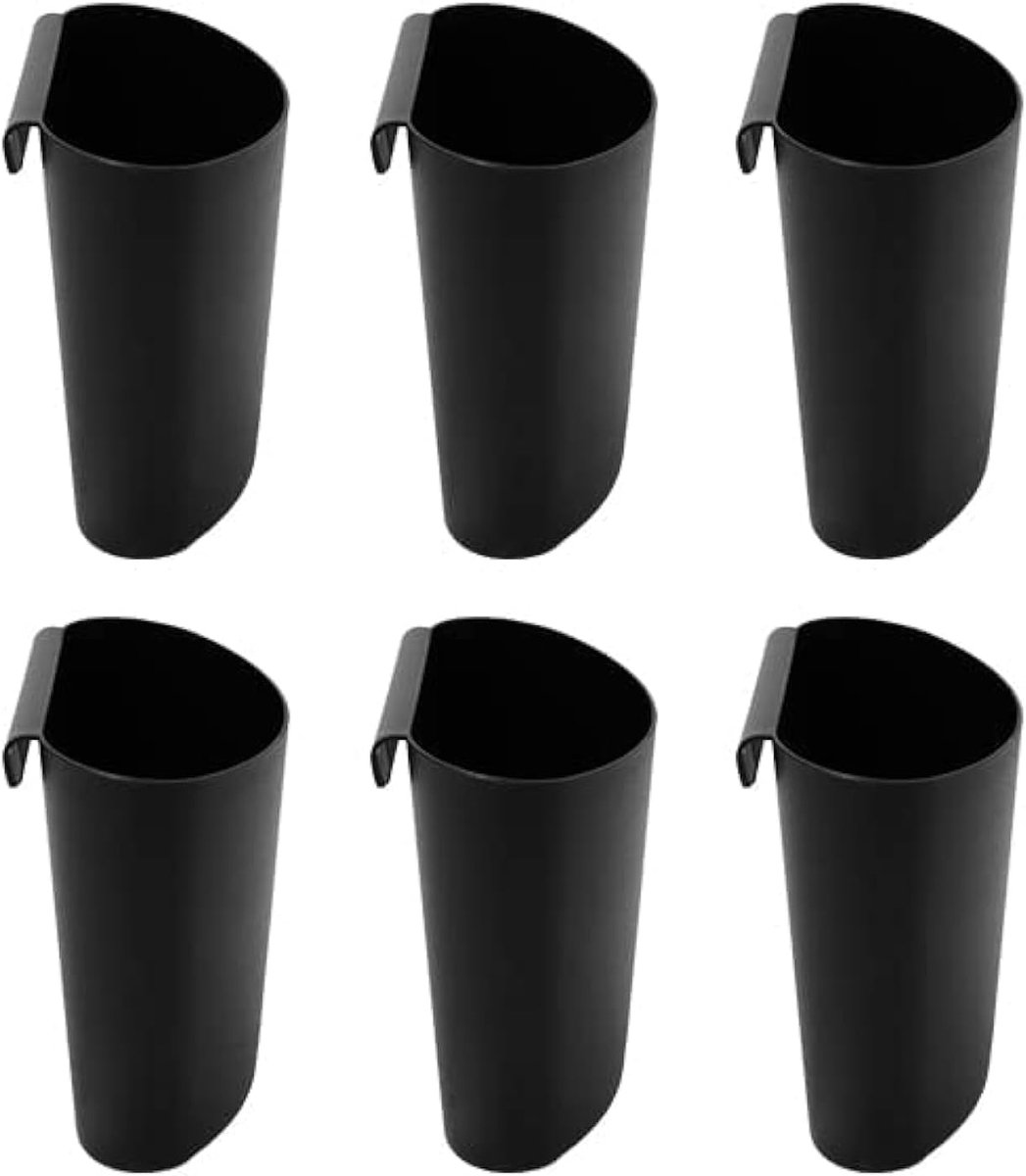 Casalora Set van 6 kleine hangende prullenbakken - Hangende opbergdozen voor rolwagens, planken en muren - geschikt voor keukens, woonkamers, badkamers, het schoonmaken van aanrechtbladen en het weggooien van afval (zwart)