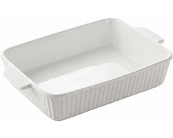 SHUESS Large Casserole Dish 38cm Ceramic White Baking Dish for 4-6 People Capacity 3 Litres for Lasagna, Tiramisu - ShopVlot