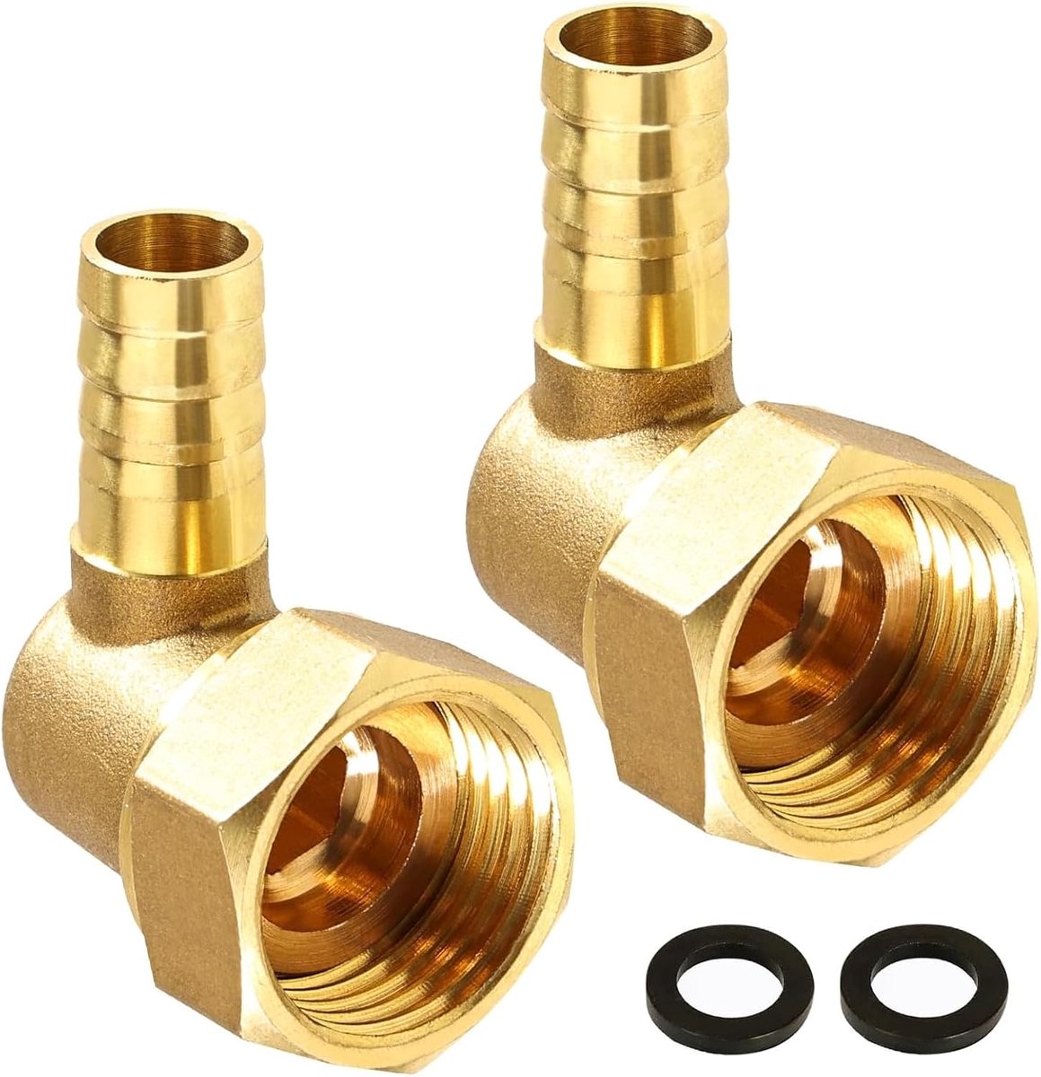 2 stuks messing slangtui, 10 mm x G1/2 binnendraad, 90° hoek messing slangverbinder, adapter voor water, lucht - ShopVlot