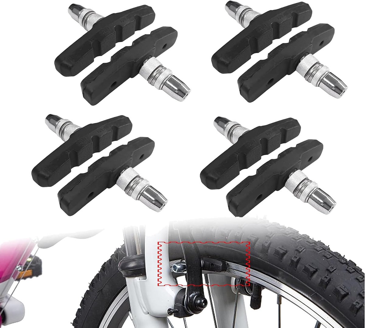 8 stuks V-brake remschoenen, remblokken voor fiets, velgrem, 70 mm lang, symmetrische schroefdraad en - ShopVlot