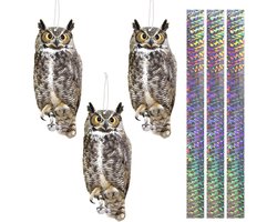 Lifreer 3PCS Reflective Bird Scarer Devices Owl Hanging Decoration Owl Control Device with Reflective Tape - ShopVlot