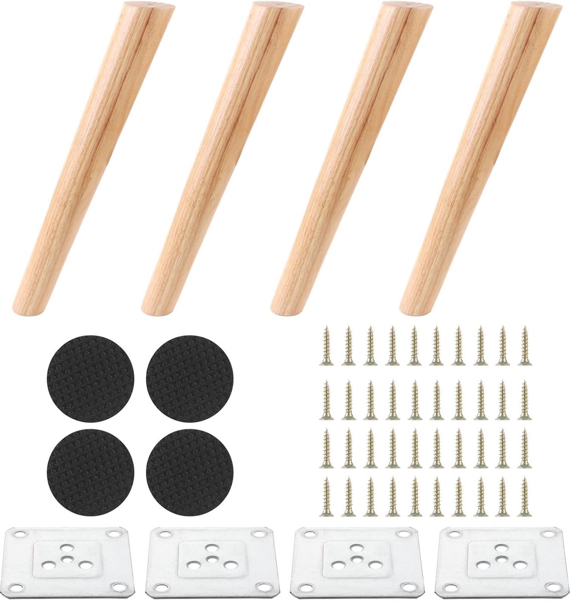 YOUNTHYE 4 Pcs Wooden Furniture Legs Angled 40cm, Conical Wooden Furniture Legs, Round Solid Wood Replacement - ShopVlot