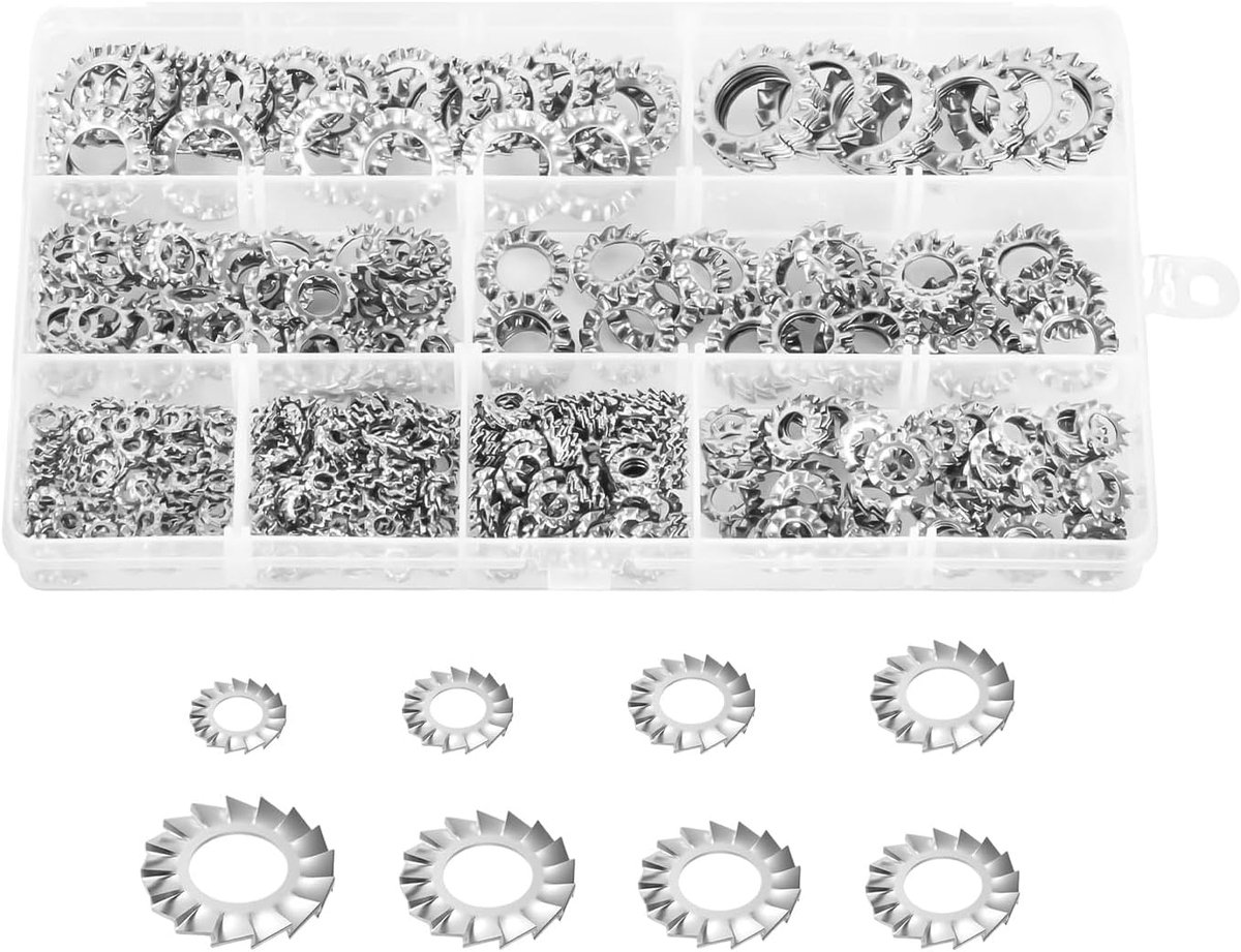 555Pcs Outside Knurled Stainless Steel Washer, Anti-Lossing Indoor Washer, Star Tooth Lock Washer. - ShopVlot