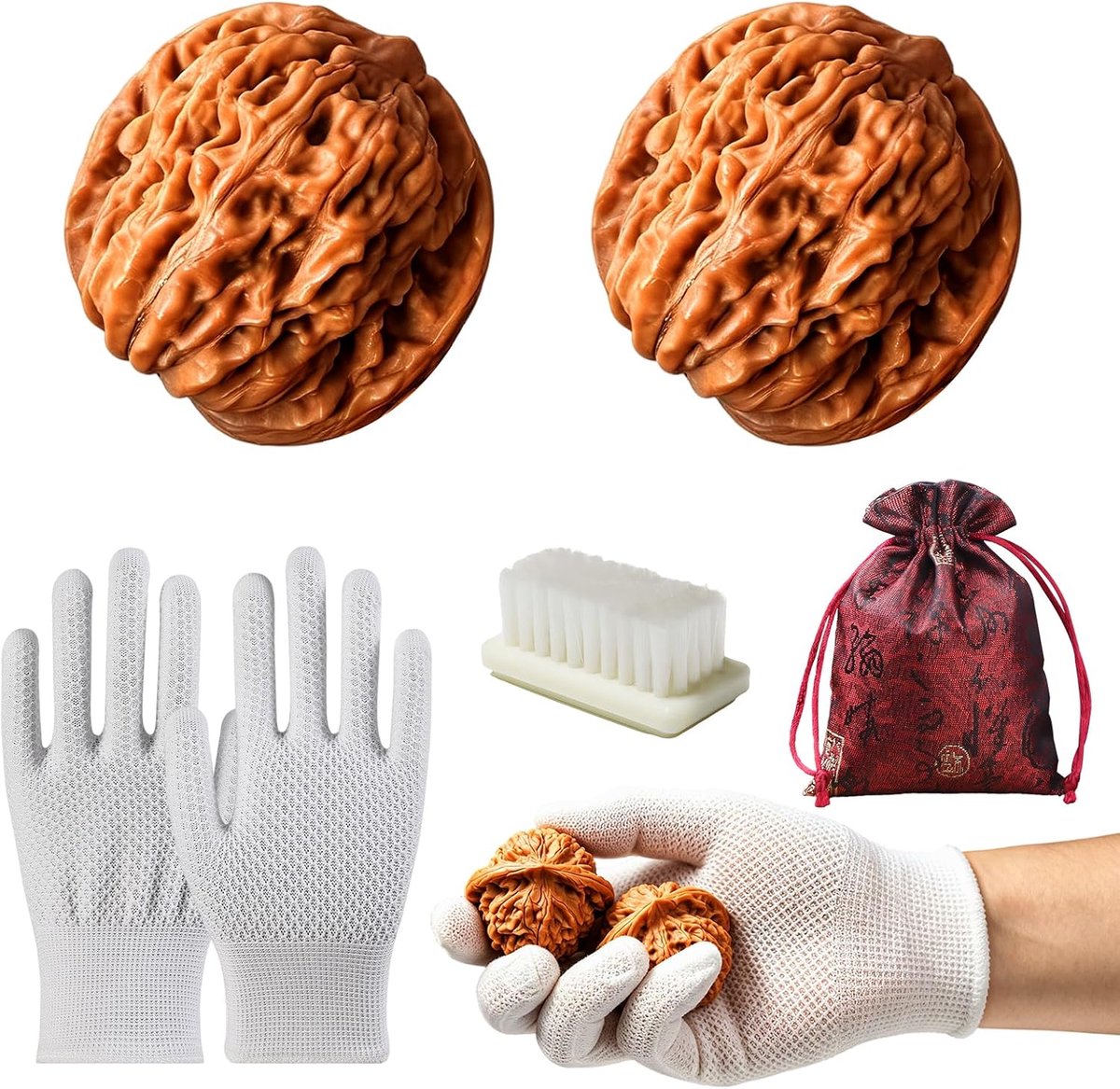 2 stuks Wenwan Walnuts Wenwan walnoten met handschoenen borstel zak - ShopVlot