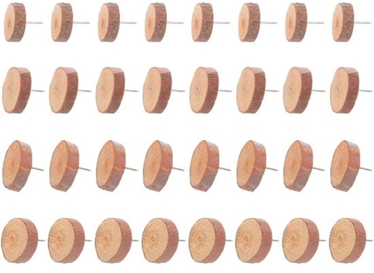 Houten punaises - Decoratieve speldjes - Documenten bevestigen - Handig kopontwerp - 40 stuks - Bruine kleur