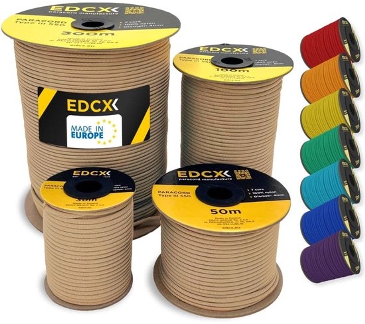 Nylon paracord - Sterk touw - Voor outdooractiviteiten - Kern met 7 strengen - 4 mm, 30 meter - Tan