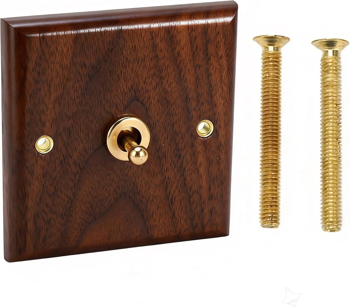 Vintage houten schakelaar met messing afwerking, retro design voor 250V elektrische aansluiting, perfect voor huisdecoratie