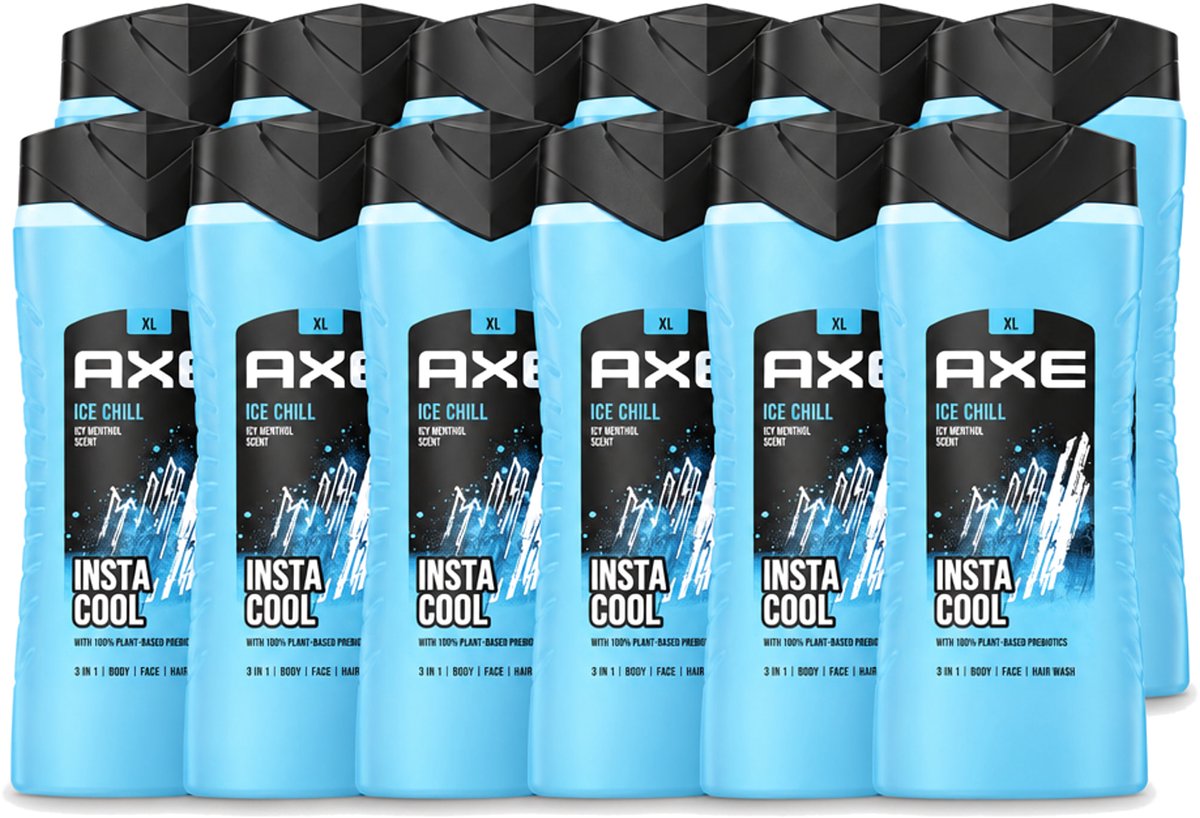 12 x Axe XL - 3-in-1 Douchegel - Ice Chill - Icy Menthol - Insta Cool - 400 ml - Voordeelverpakking - 12 stuks