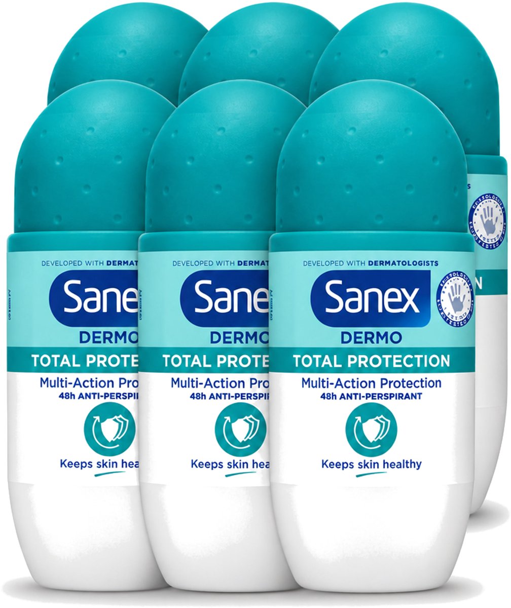 6 x Sanex – Deodorant Roll-On – Dermo Total Protection – 50 ml - Voordeelverpakking - 6 stuks
