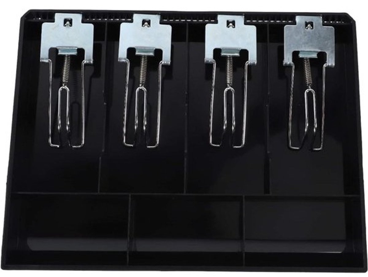 Kassalade met vakken - Geldkistje met muntbak - Voor het organiseren van geld - Met metalen klemmen - 32 x 24.5 cm - Zwart