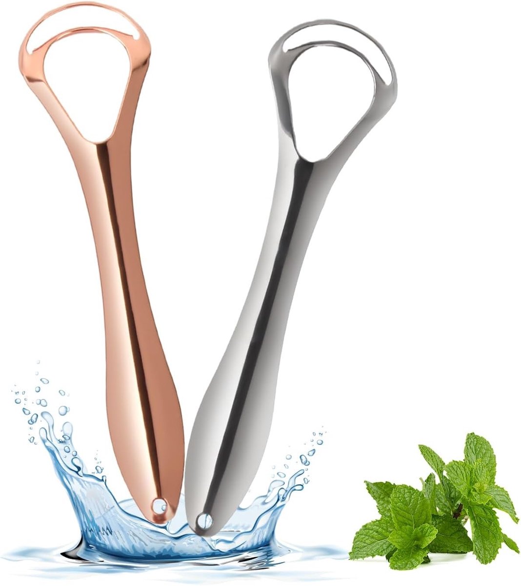 Dubbele tongschraper van roestvrij staal voor optimale mondhygiëne, vermindering van slechte adem en frisse adem, 2 stuks voor volwassenen en kinderen
