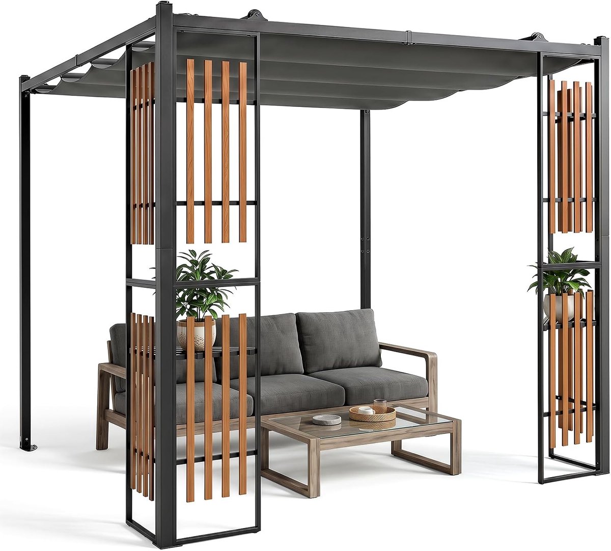 Terrasoverkapping 230x230x220 cm met zonwering en zijschermen - Industrohome