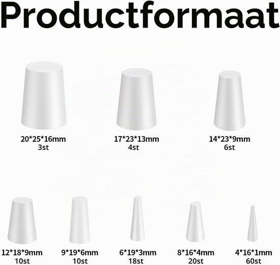 Conische witte rubberen stops - 131-delig assortiment van siliconen stoppers voor het afsluiten van gaten tijdens poedercoating, ideaal voor hobby en doe-het-zelf projecten. — afbeelding 5