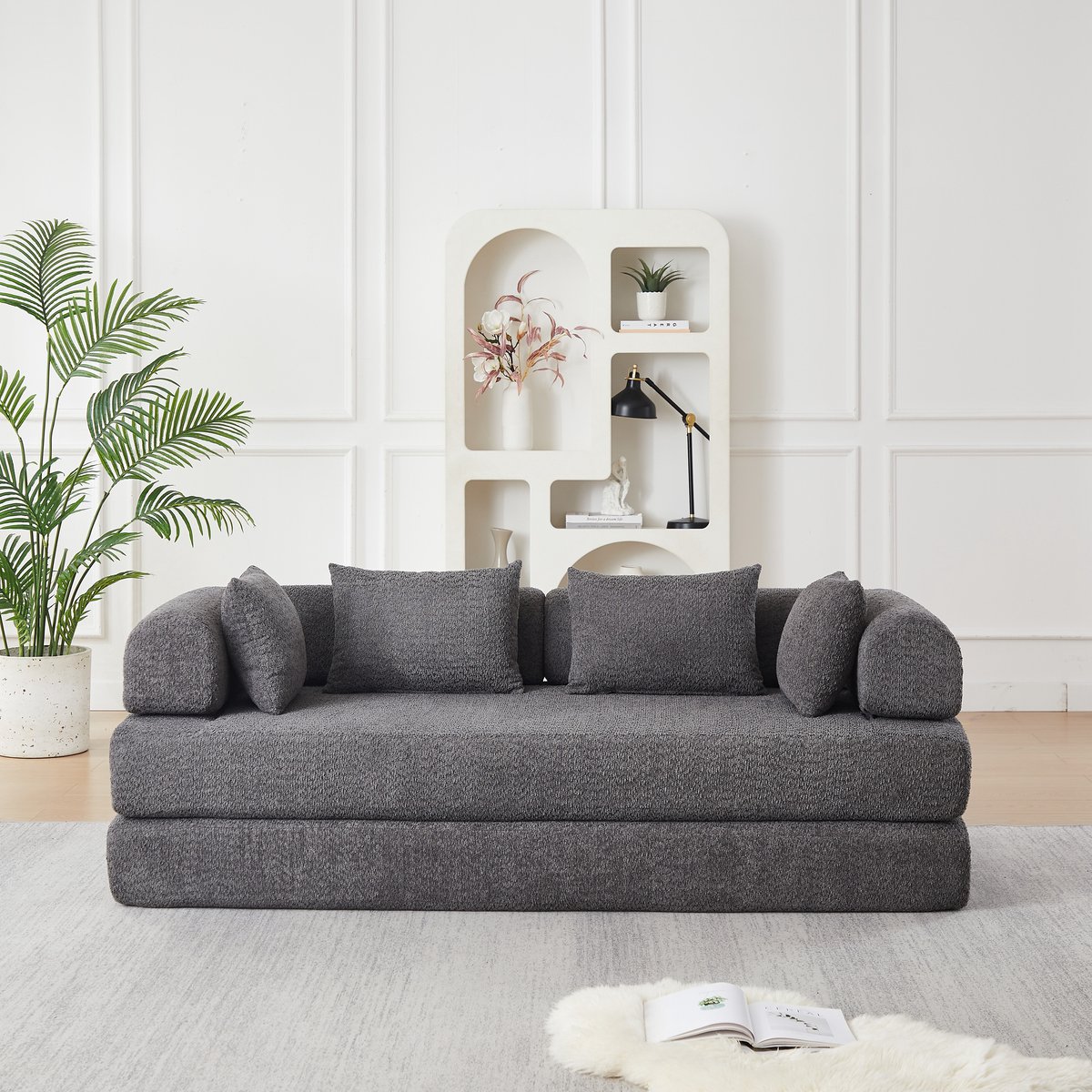 STILVORA Slaapbank 200 x 95 x 68 Cm - Verstelbare Rugleuning en Vier Kussens - Voor Woonkamer en Logeerkamer - Chenille Grijs