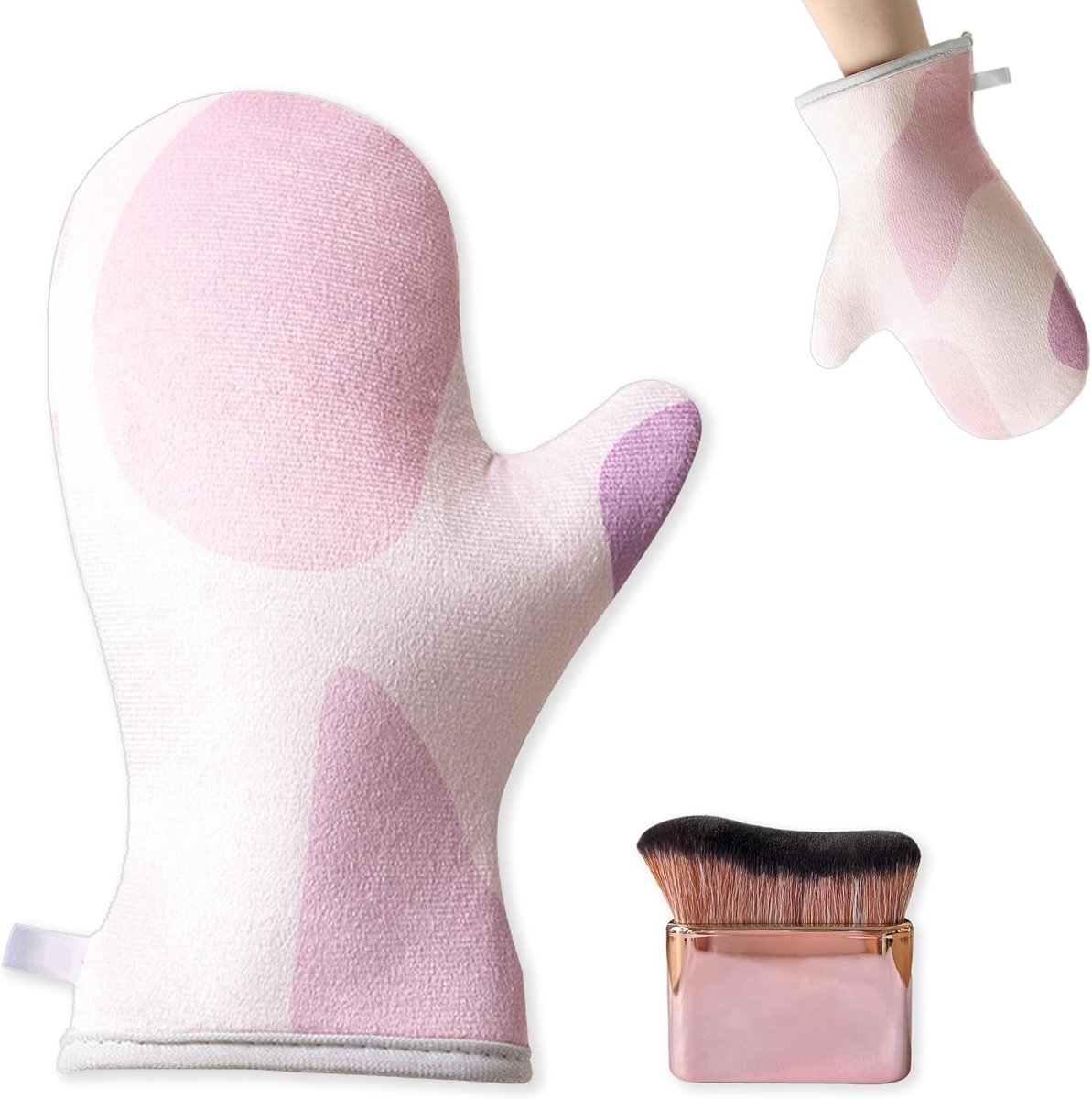 Dubbellaagse zelfbruinende handschoen en borstelset voor een gelijkmatige fake tan, herbruikbaar en lekbestendig, ideaal voor bodylotion en zonloze teint