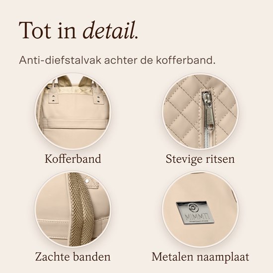 MIMMTI Luiertas Rugzak 2.0 Premium - Blijft vanzelf open - 24,5 L - Incl. verschoonmatje, warmhouder en clips - Beige — afbeelding 2