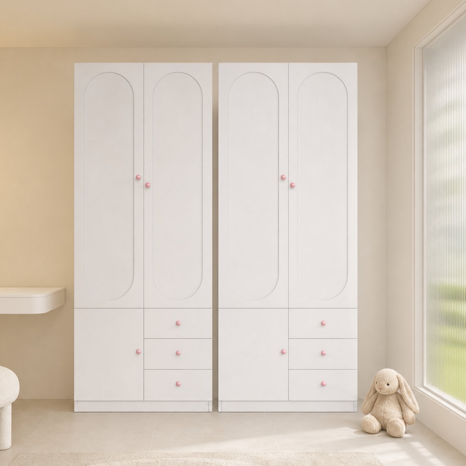 VVBV Kledingkast / Kledingkast met lades 160x50x200 cm – Kledingstang, Set van 2 – voor Slaapkamer & Garderobe – MDF / Wit