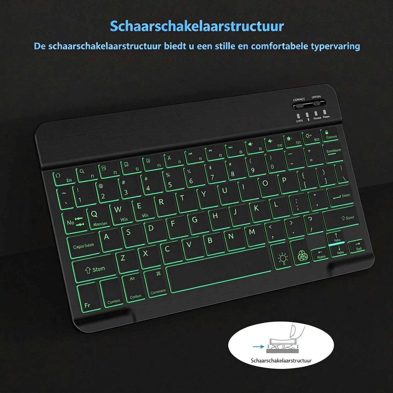 Bluetooth-toetsenbord met achtergrondverlichting – Compact & draagbaar draadloos toetsenbord, ideaal voor tablet, smartphone en laptop – Zwart thumbnail 2