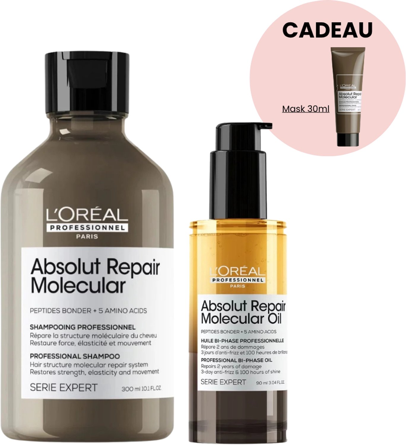 L'Oréal Professionnel - Absolut Repair Molecular Shampoo + Oil Duo + Cadeau - 300+90ml