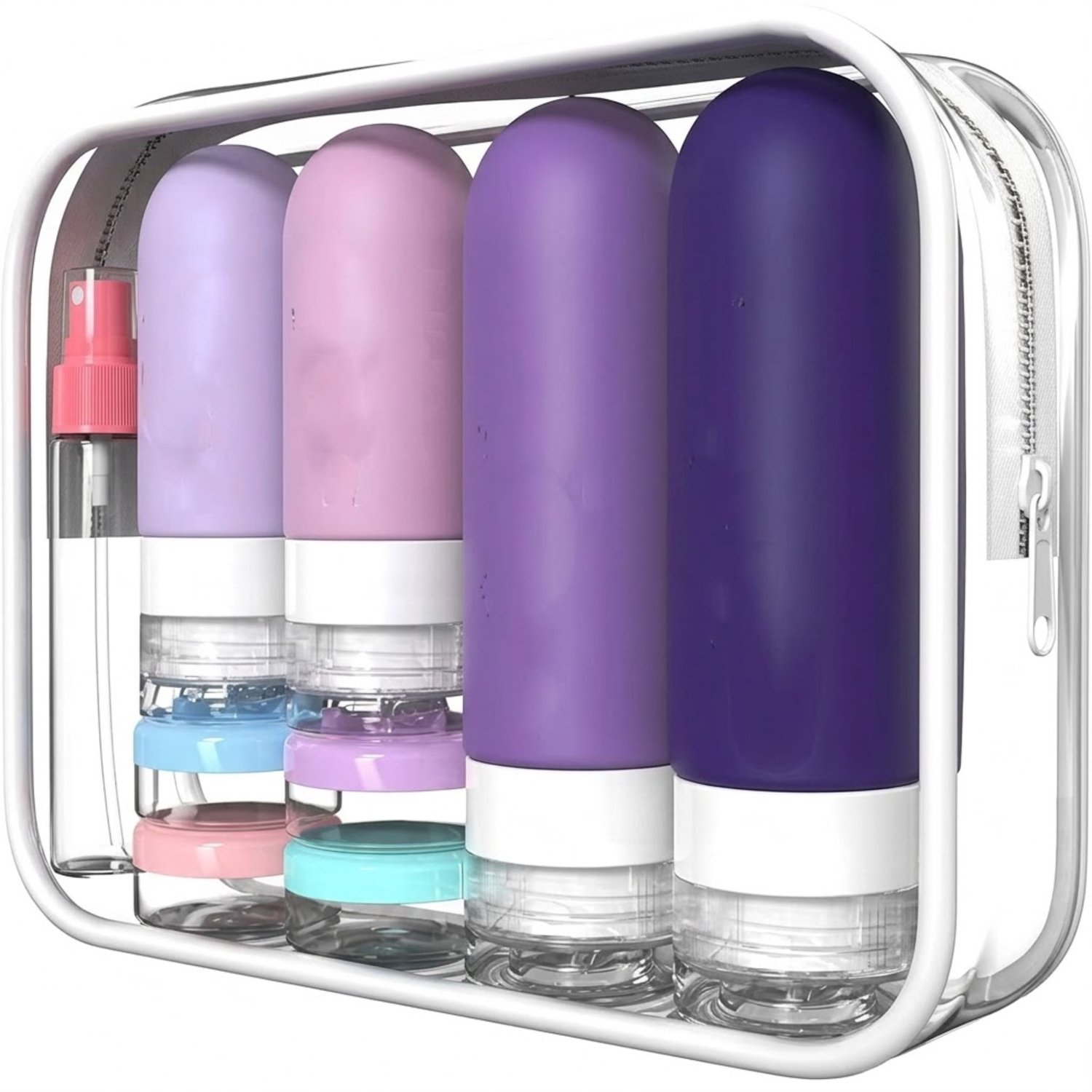 Tamarow Luxe Siliconen Reisflesjes Set – 16 Delig – Lekvrij & BPA-Vrij – Navulbare Reisflacons voor Handbagage – Paars