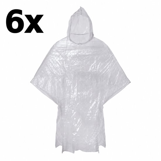 Set van 6x transparante wegwerp regenponcho's voor volwassenen.