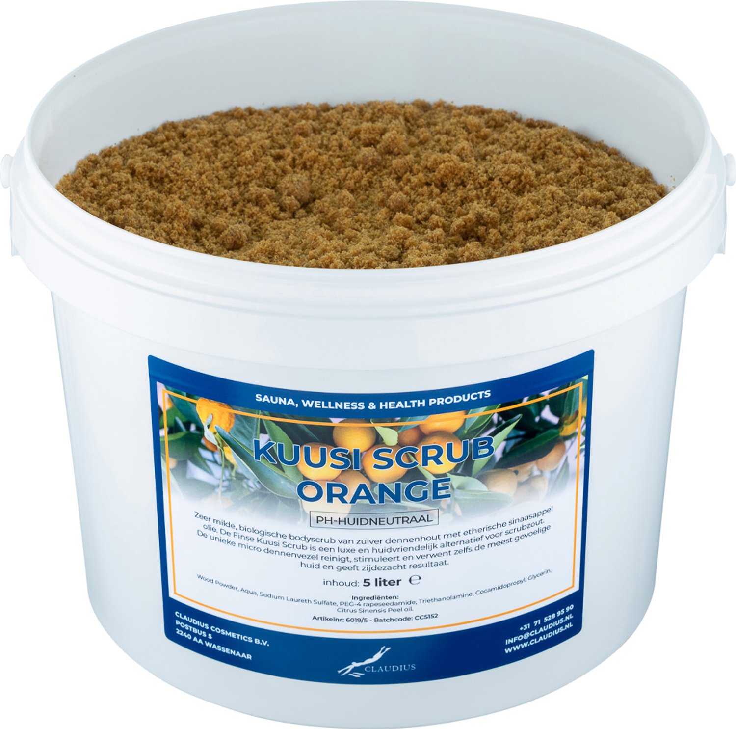 Claudius Kuusi Scrub Orange - 10 liter - met Etherische Sinaasappel Olie - Hydraterende Lichaamsscrub - Body Scrub