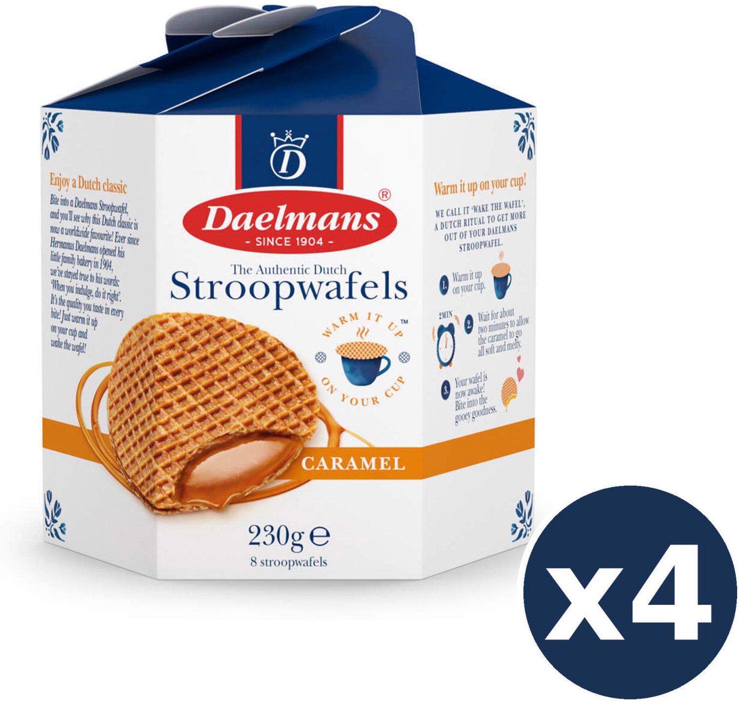 Daelmans Karamel Stroopwafels Hexa Doos 4-Pack Bundel – 32 Stroopwafels, 920g Totaal, Traditioneel Hollands Recept sinds 1904