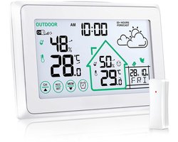Weerstation Binnen en Buiten - Weerstation Draadloos Binnen Buiten - Weerstation met Buitensensor -Wit