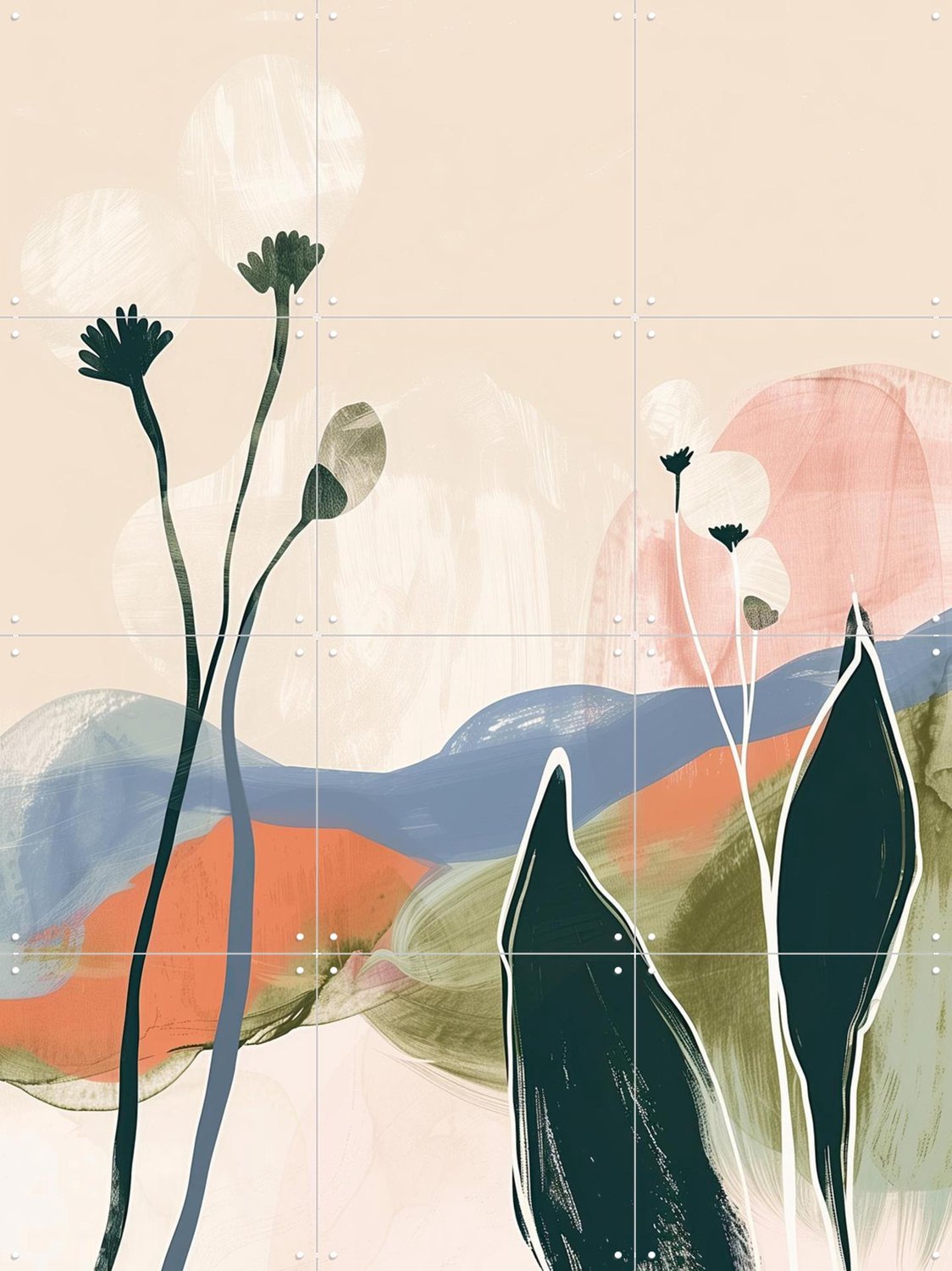 IXXI Soft Botanicals, Branka Kodžoman - 60 x 80 cm - Grote wanddecoratie en posters - Abstract, Digitale Kunst, Slaapkamer, Gang, Woonkamer Blauw / Groen