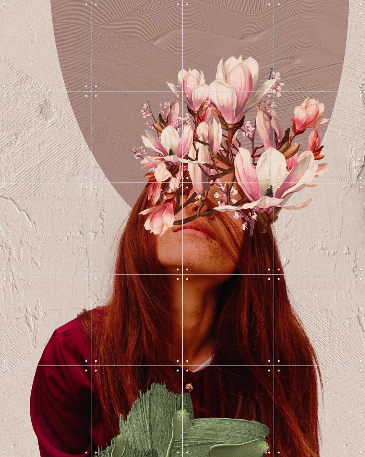 IXXI Septembers In Bloom, Frank Moth - 80 x 100 cm - Grote wanddecoratie en posters - Modern, Speels, Digitale Kunst, Gemengde Technieken Groen / Roze