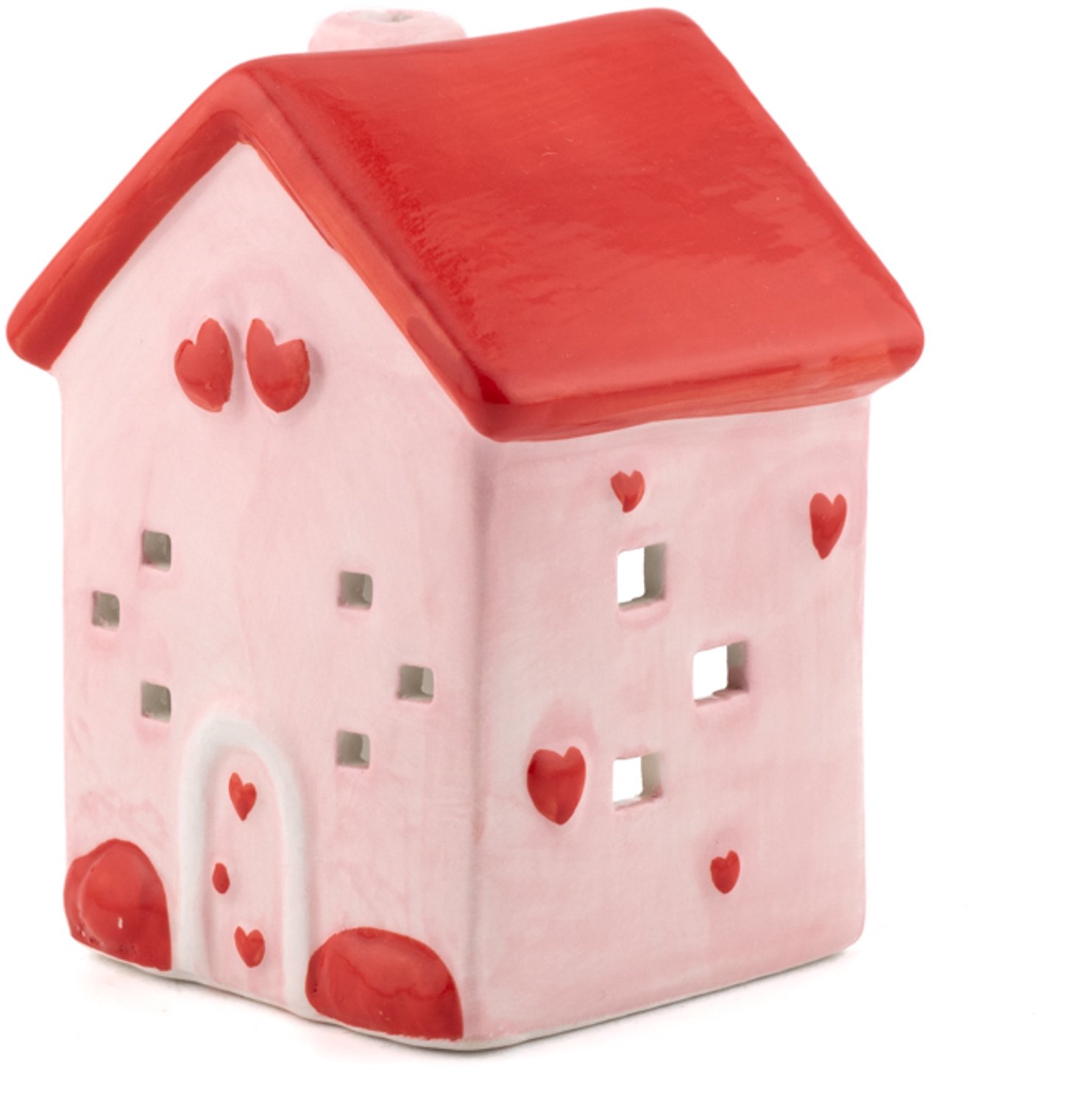 Aardewerk decoratie huisje roze S