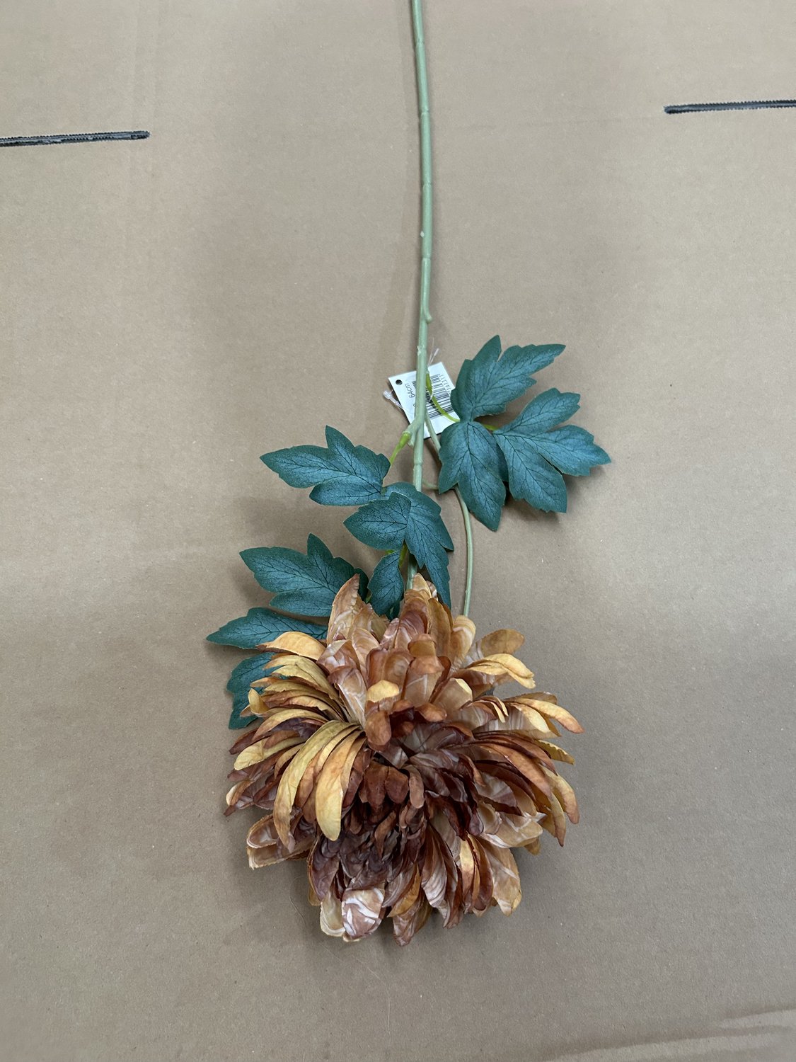 Kunstbloem gedroogde chrysant 64cm koperbruin