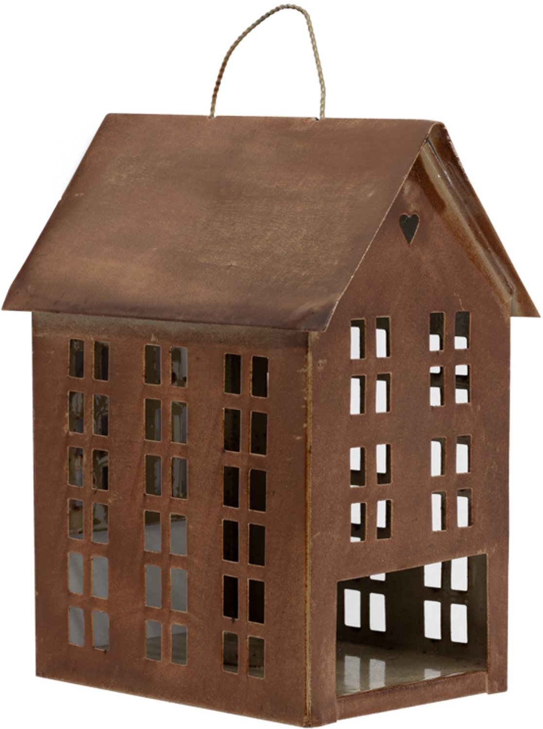 Metalen huisje waxinehouder amber
