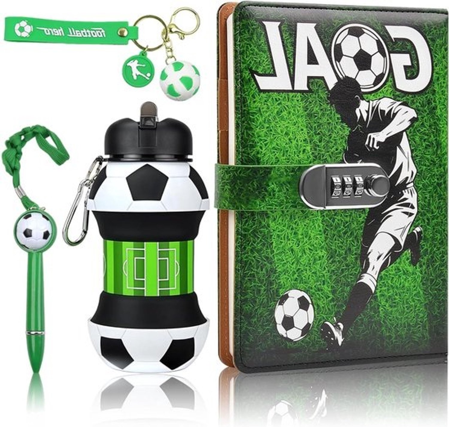 Dagboek voorzien van een slot - Notitieboek voor geheime aantekeningen - Voor voetbalfans - Volledige set inclusief accessoires - 22x16x12 cm - Met voetbalthema