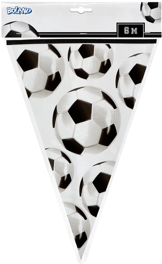 Boland vlaggenlijn van 6 meter met een zwart-wit voetbalmotief voor voetbalfeesten.