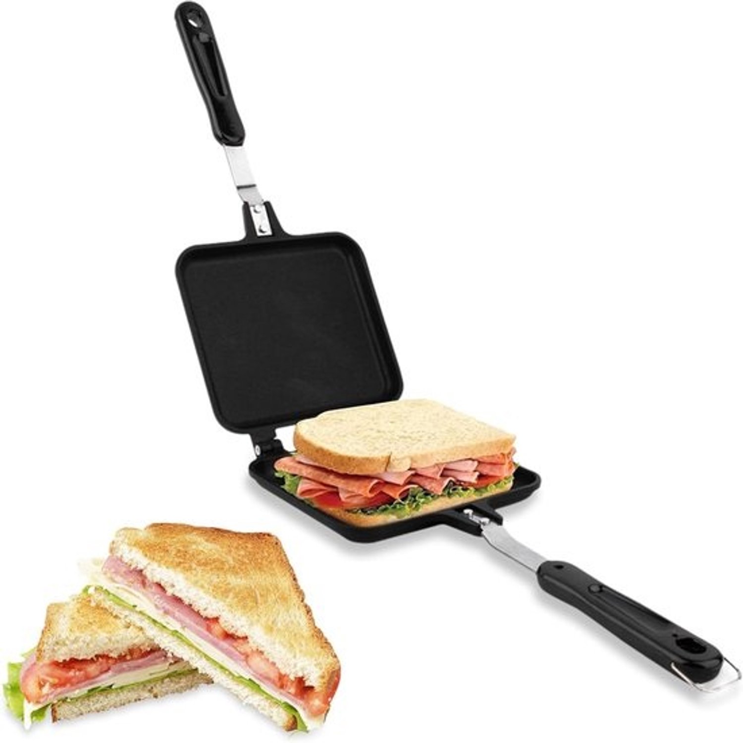 Ontbijtsandwichmaker - Dubbelzijdige toastmaker - Snelle maaltijden - Antikleeflaag - 345 x 15 cm - Zwart