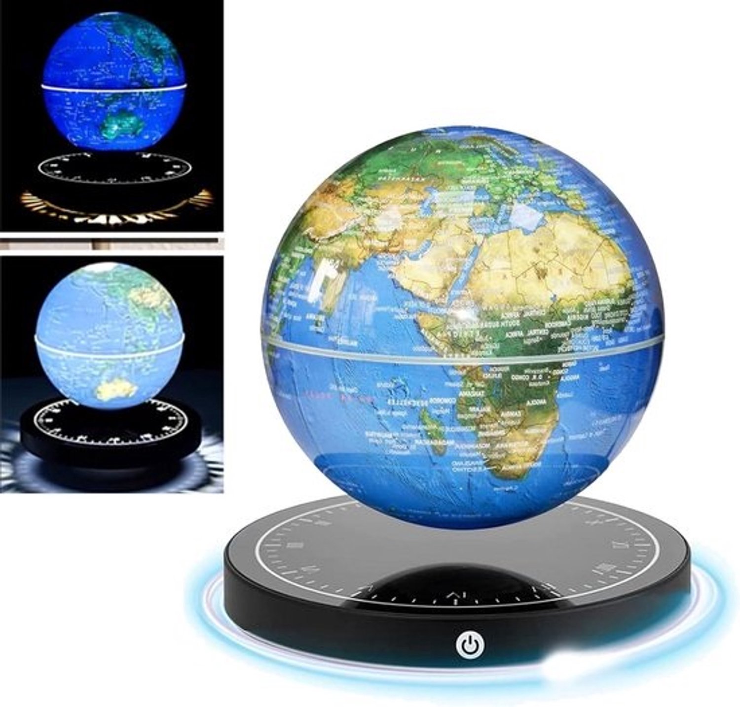 Zwevende wereldbol - Draaibare kaart - Decoratie en educatie - Magnetische levitatie - Bol van 14 cm - Blauw