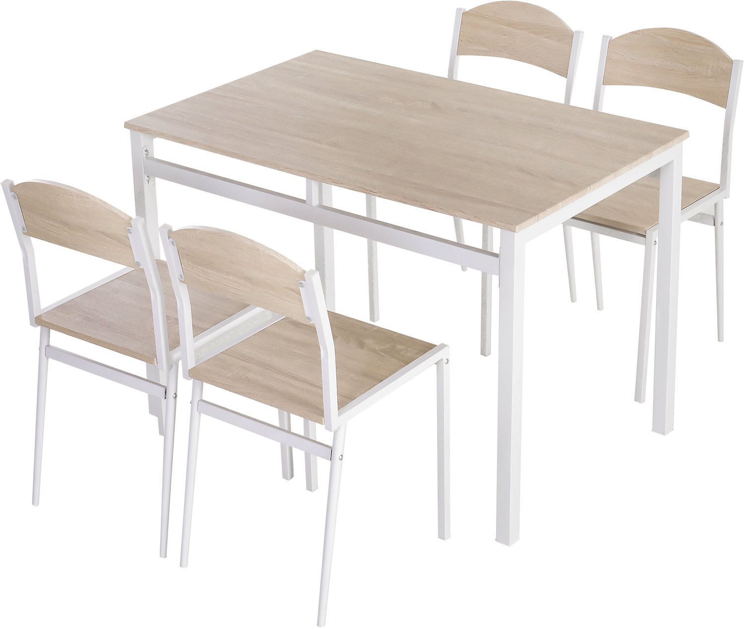 Homona Eettafelset - 5-delig - Met tafel en 4 stoelen - Van MDF en metaal - 100 x 63 x 76,5 cm - Wit/Houtlook Multi