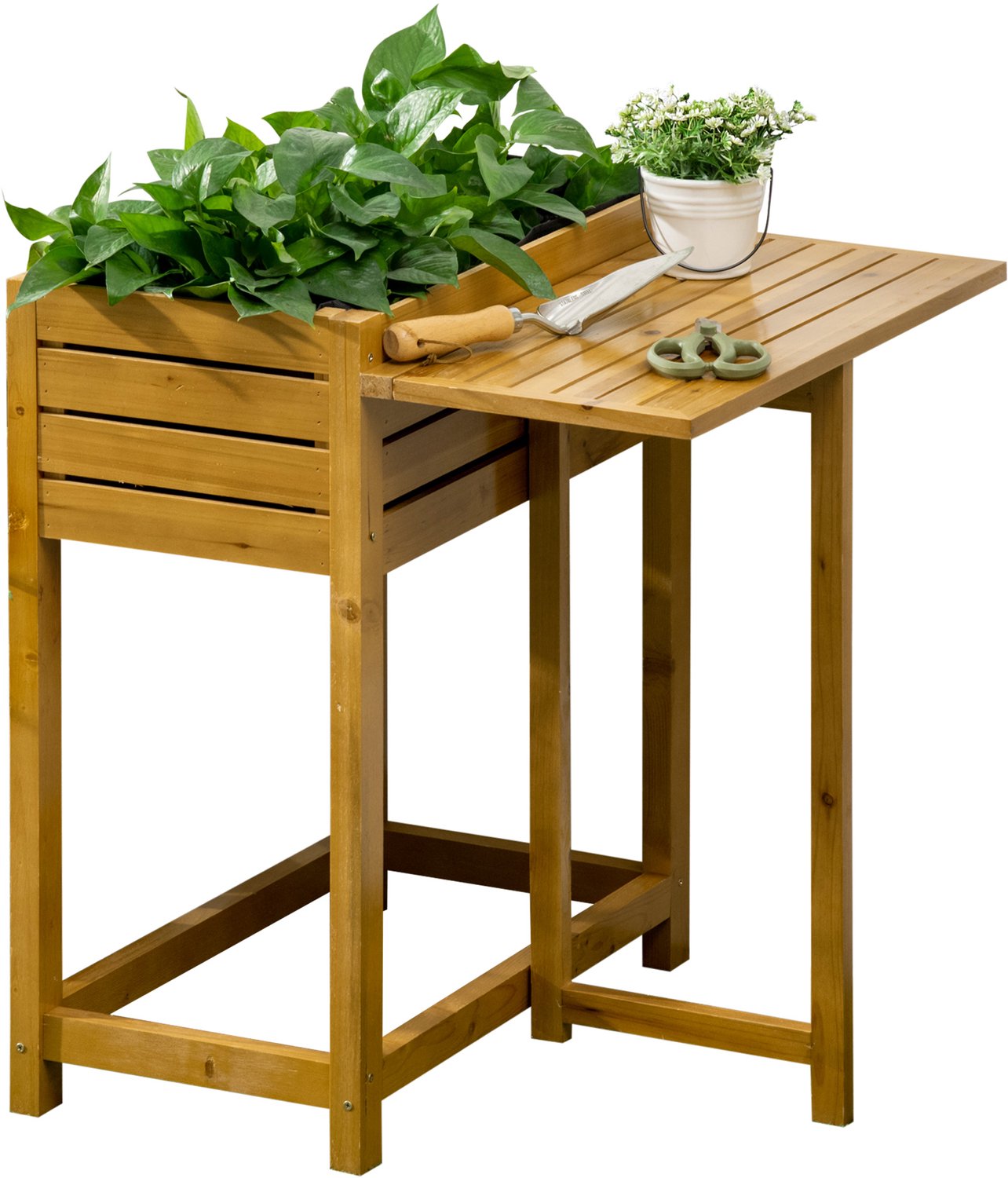 Sunona Verhoogd plantenbed van massief hout - Met klapbaar zijpaneel en vliesvoering - 64 x 63 x 74,5 cm - Bruin