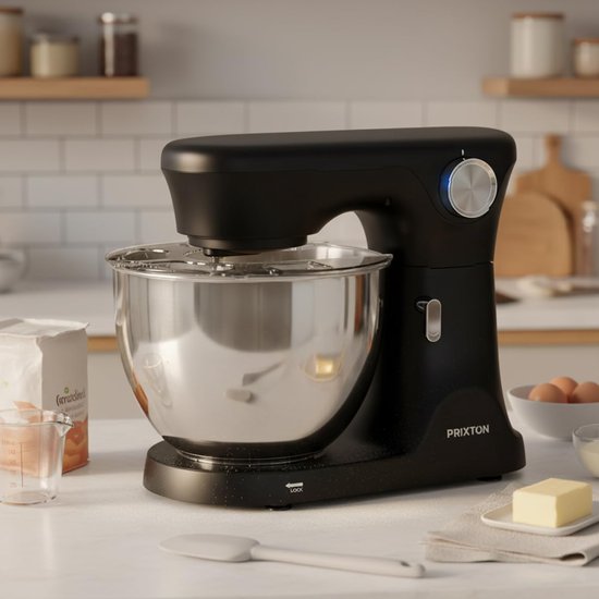 Keukenmachine Kneedmachine - 2000 W Vermogen - 8 Liter Roestvrijstalen Kom - Zwart - Keukenmixer - Voor Kneden En Mixen — afbeelding 2