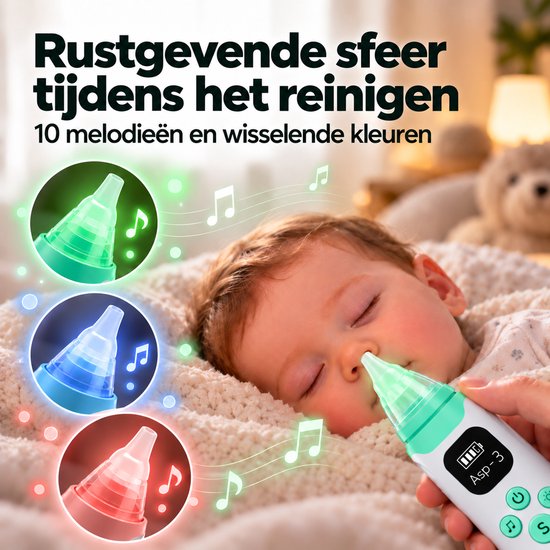 Hunnybunny - Elektrische Neusreiniger Baby - 3 Zuigstanden - 8 Muziekjes - Inclusief 4-delig Verzorgingssetje — afbeelding 5