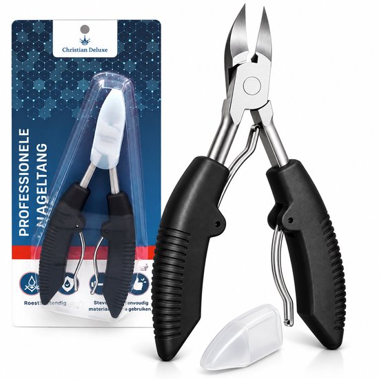 Professionele nageltang van Christian Deluxe in verpakking en los met beschermkapje.