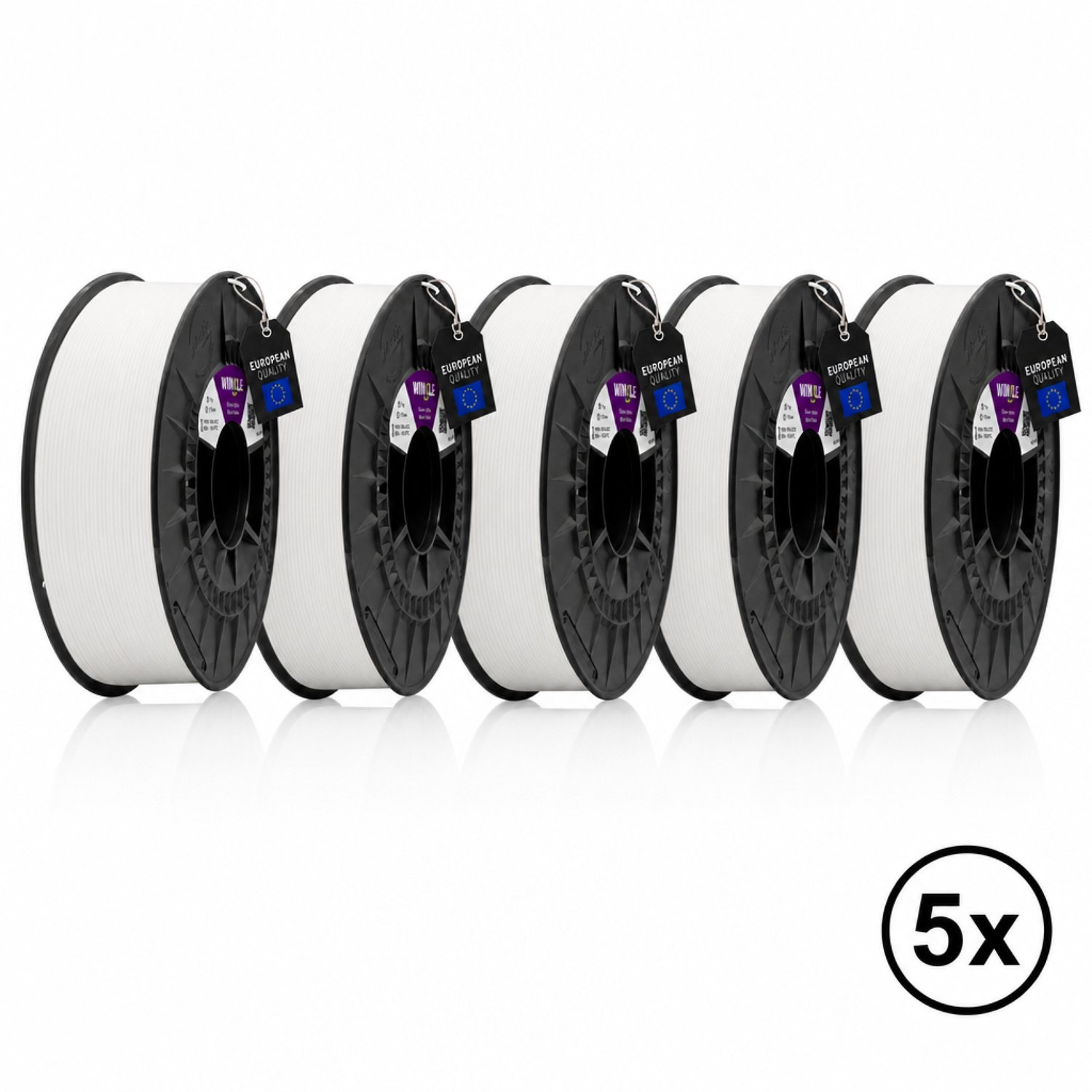 Winkle PLA HD 3D Filament - Filament voor 3D printer - Hoge Nauwkeurigheid - Wit - Ø 1,75 mm - 5x1 kg 5x Wit
