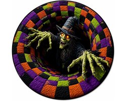Ronde gewatteerde mat met Candy Corn Abyss-motief, Halloween-tapijt met optische illusie, 3D Halloween-tapijt, optische illusie met dieptepatroon, antislip zachte stof, 60 cm/24 inch